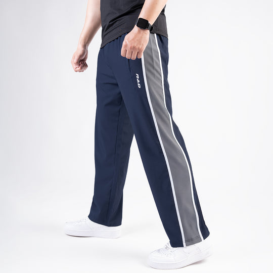 Navy Micro Loose Fit Trousers with Side Tapes & Gray Panel