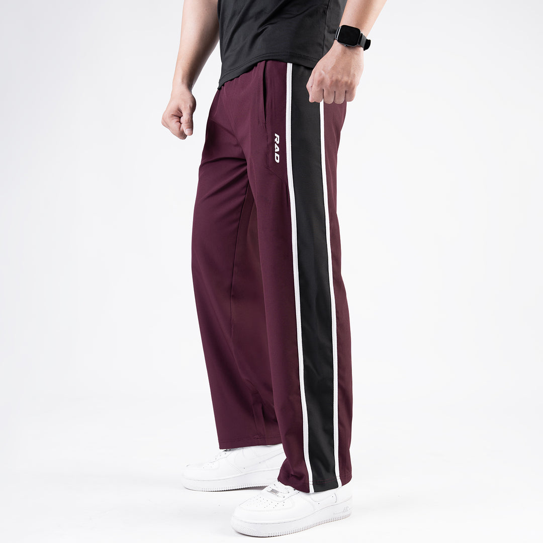 Maroon Micro Loose Fit Trousers with Side Tapes & Black Panel