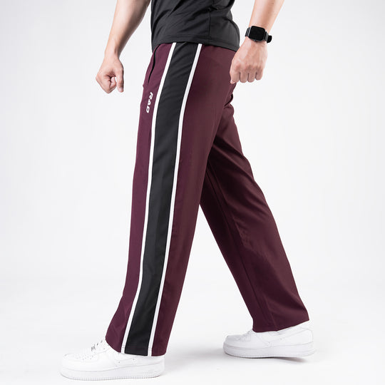 Maroon Micro Loose Fit Trousers with Side Tapes & Black Panel
