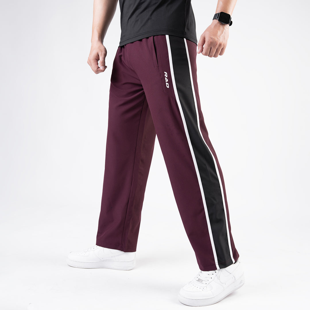 Maroon Micro Loose Fit Trousers with Side Tapes & Black Panel