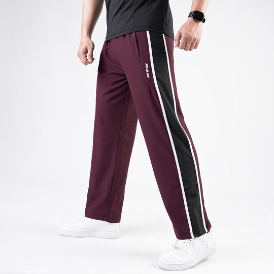 Maroon Micro Loose Fit Trousers with Side Tapes & Black Panel