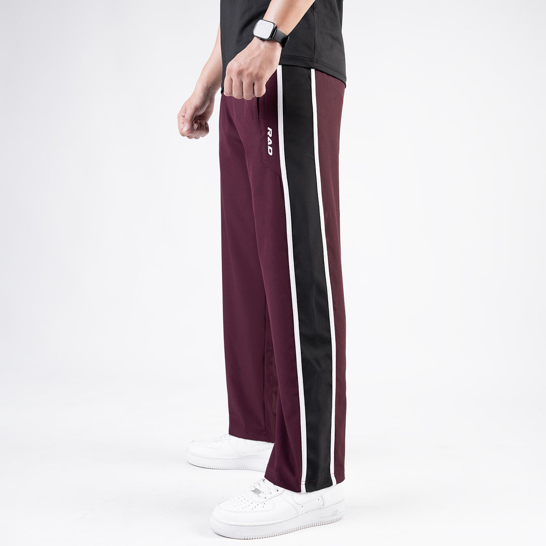 Maroon Micro Loose Fit Trousers with Side Tapes & Black Panel