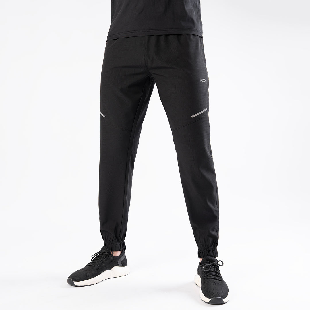 Black Textured Micro Stretch Pants with Reflectors
