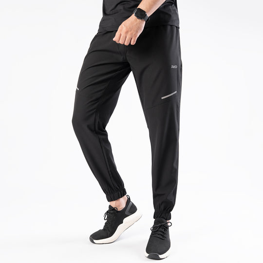 Black Textured Micro Stretch Pants with Reflectors