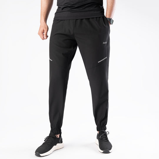 Black Textured Micro Stretch Pants with Reflectors