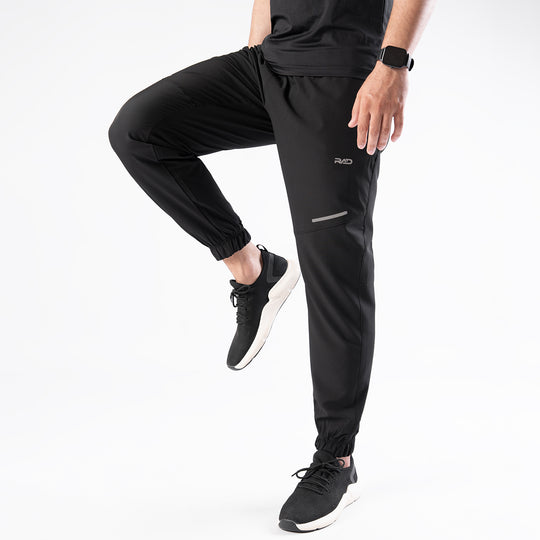 Black Textured Micro Stretch Pants with Reflectors