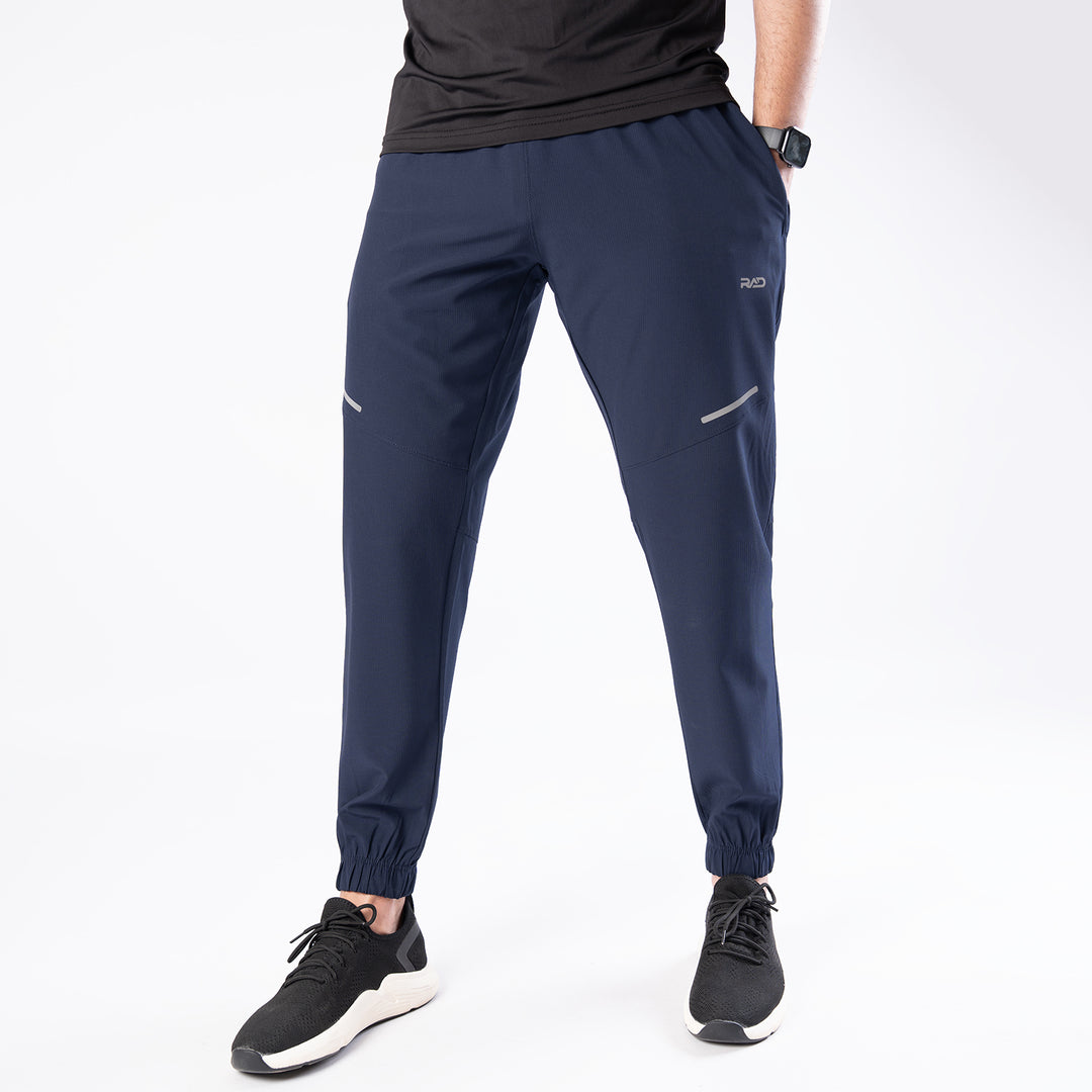 Navy Textured Micro Stretch Pants with Reflectors