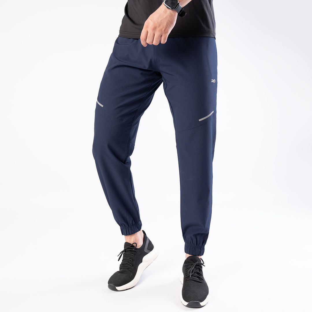 Navy Textured Micro Stretch Pants with Reflectors