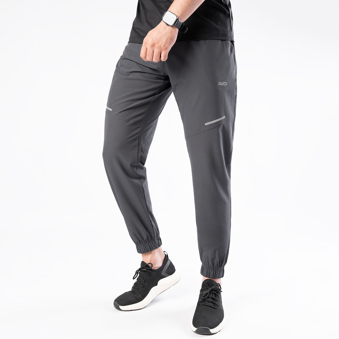 Charcoal Gray Textured Micro Stretch Pants with Reflectors