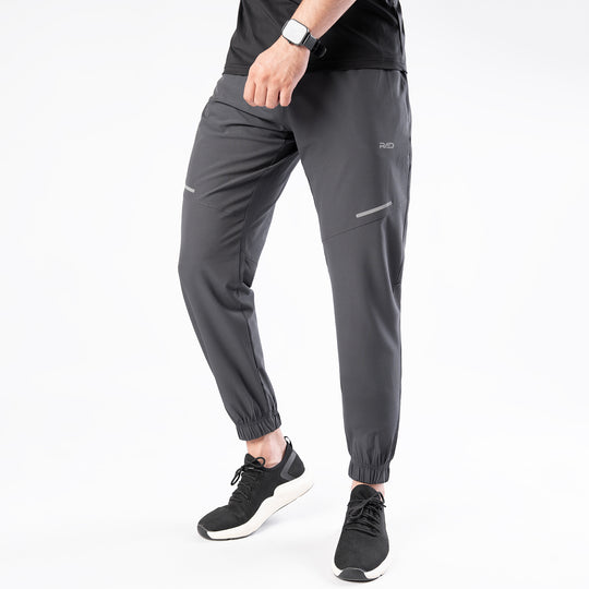 Charcoal Gray Textured Micro Stretch Pants with Reflectors