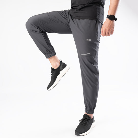 Charcoal Gray Textured Micro Stretch Pants with Reflectors