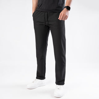 Black Woven Lycra Self Textured Straight Pants