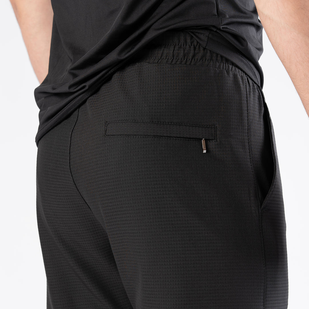 Black Woven Lycra Self Textured Straight Pants