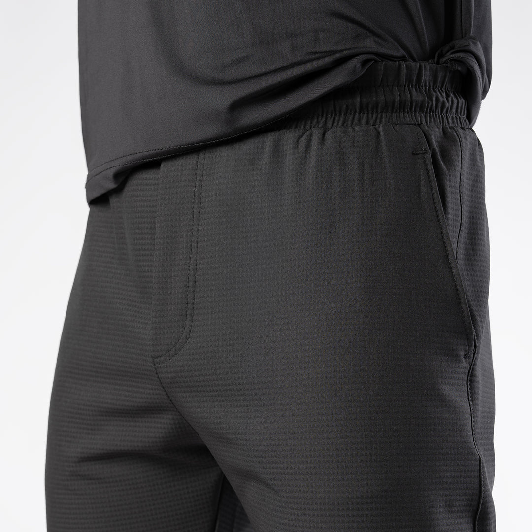 Black Woven Lycra Self Textured Straight Pants