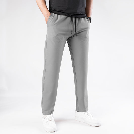 Gray Woven Lycra Self Textured Straight Pants