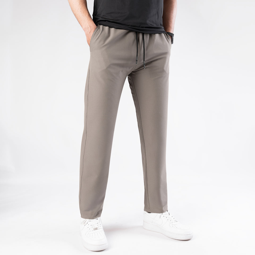 Khaki Woven Lycra Self Textured Straight Pants