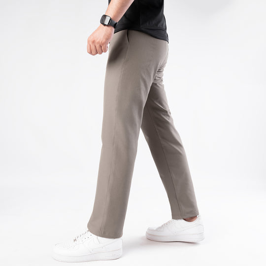 Khaki Woven Lycra Self Textured Straight Pants