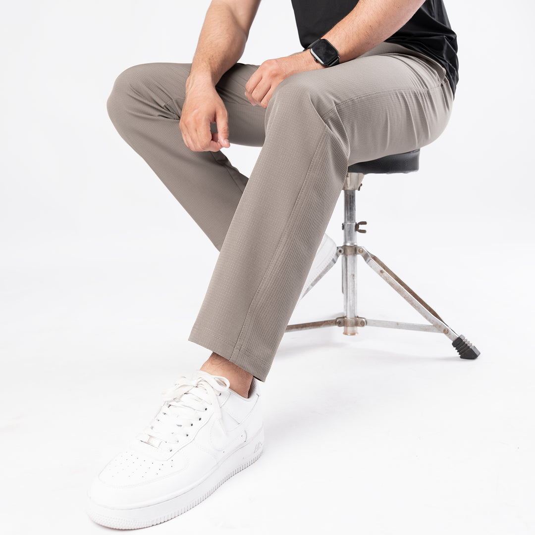Khaki Woven Lycra Self Textured Straight Pants
