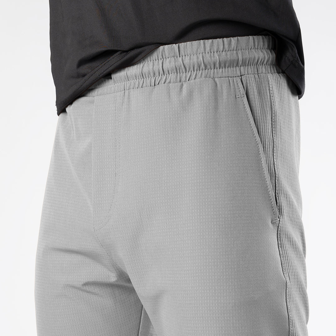 Gray Woven Lycra Self Textured Straight Pants