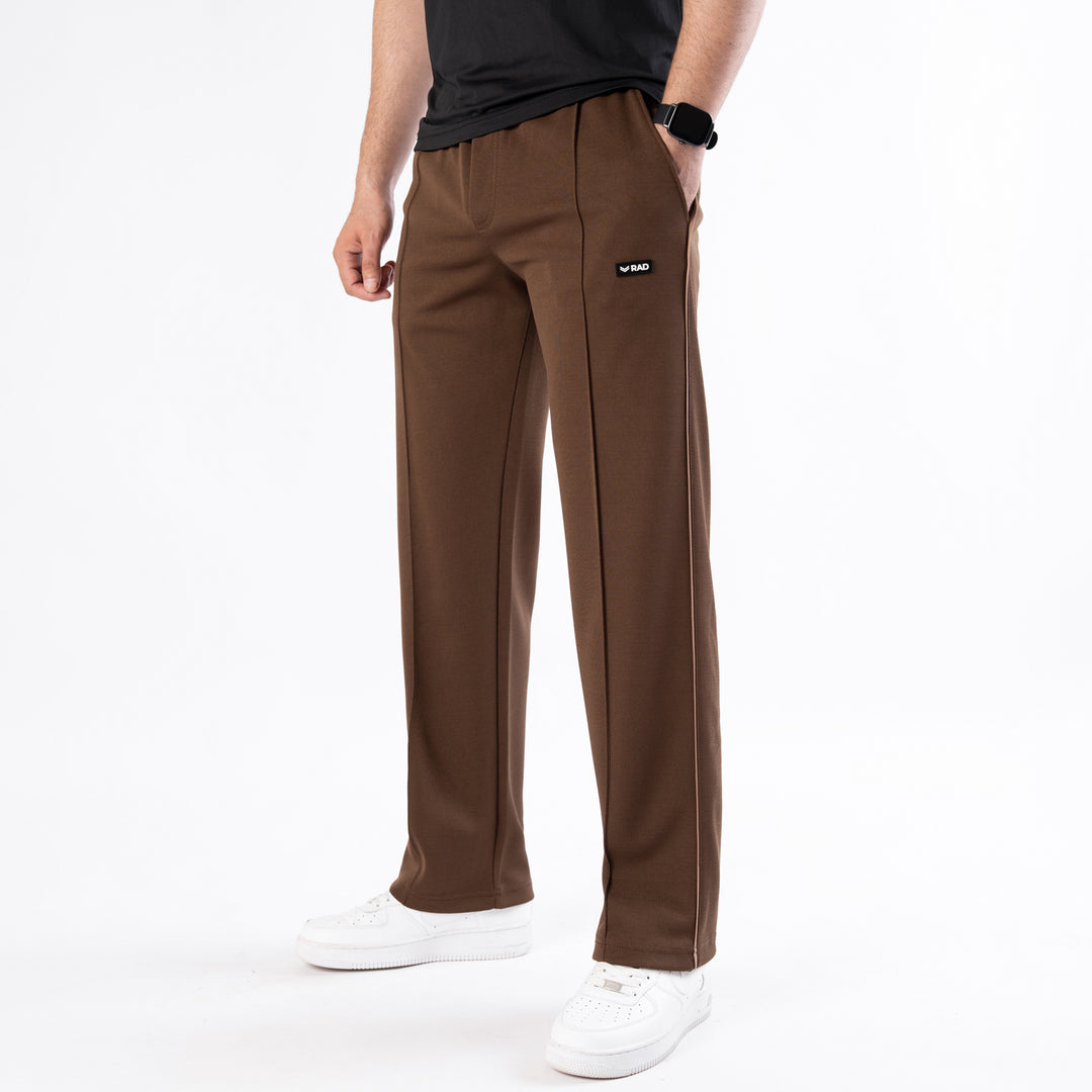 Brown Front Stitch Trousers with Beige Piping
