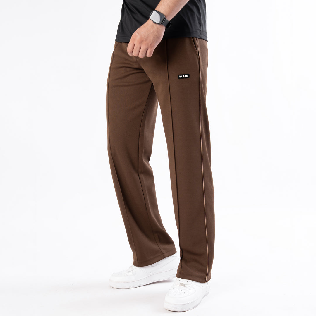 Brown Front Stitch Trousers with Beige Piping