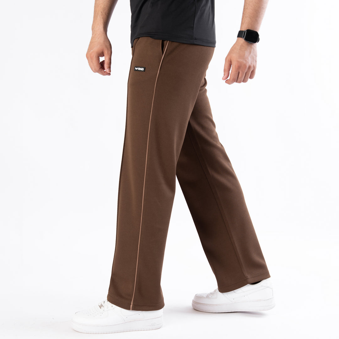 Brown Front Stitch Trousers with Beige Piping