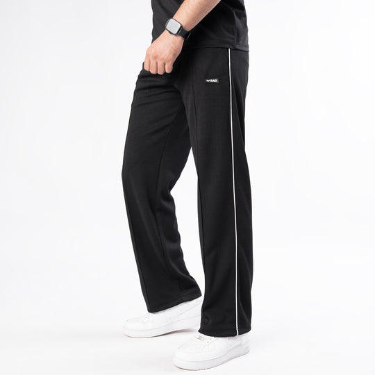 Black Front Stitch Trousers with White Piping