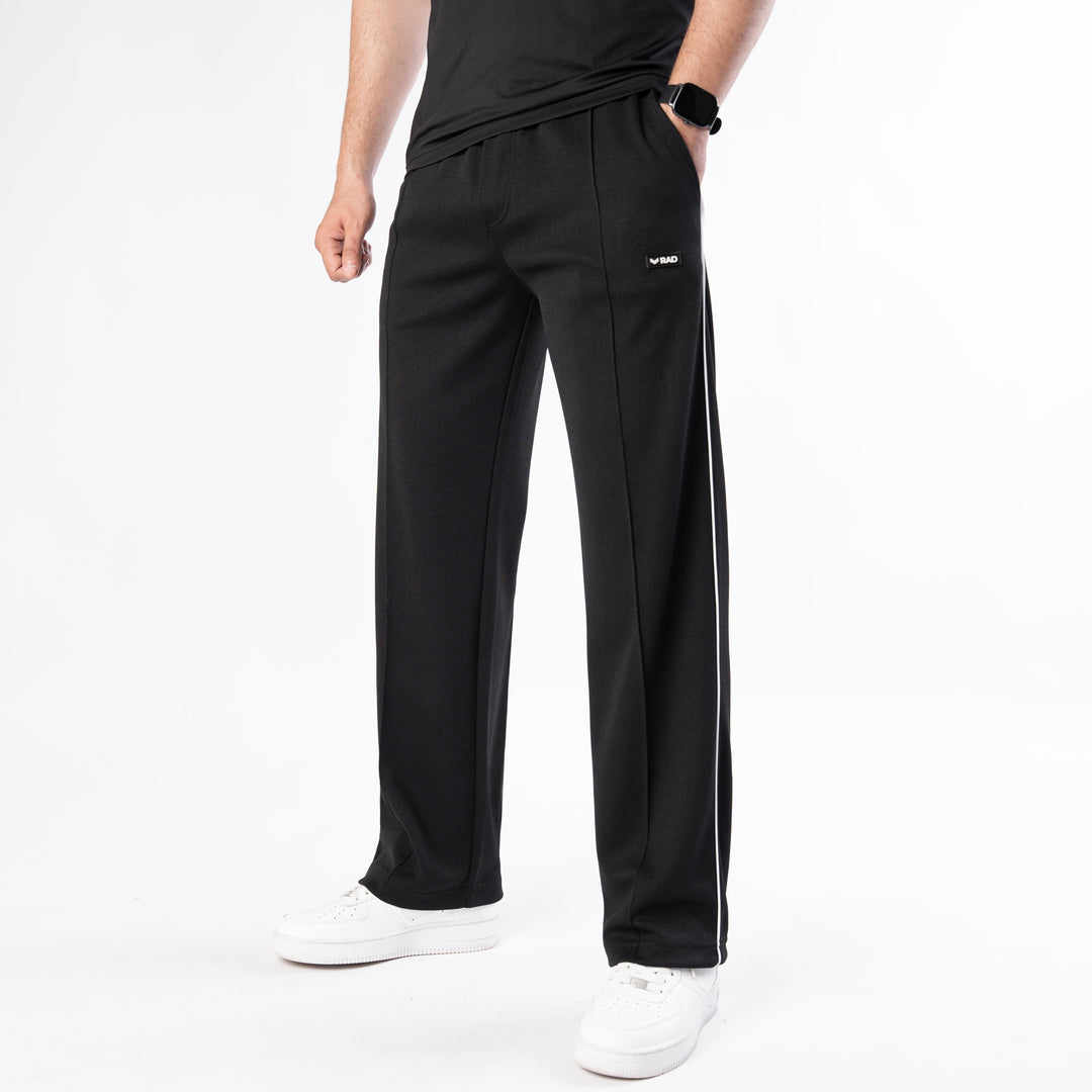 Black Front Stitch Trousers with White Piping