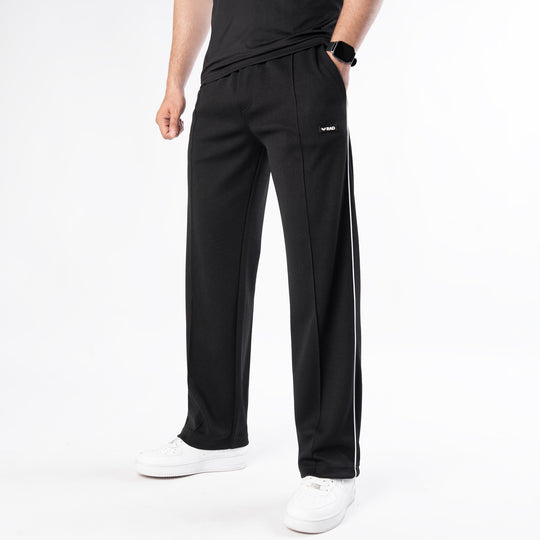 Black Front Stitch Trousers with White Piping