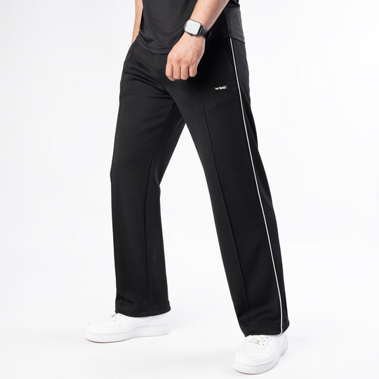Black Front Stitch Trousers with White Piping