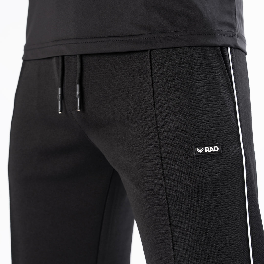 Black Front Stitch Trousers with White Piping