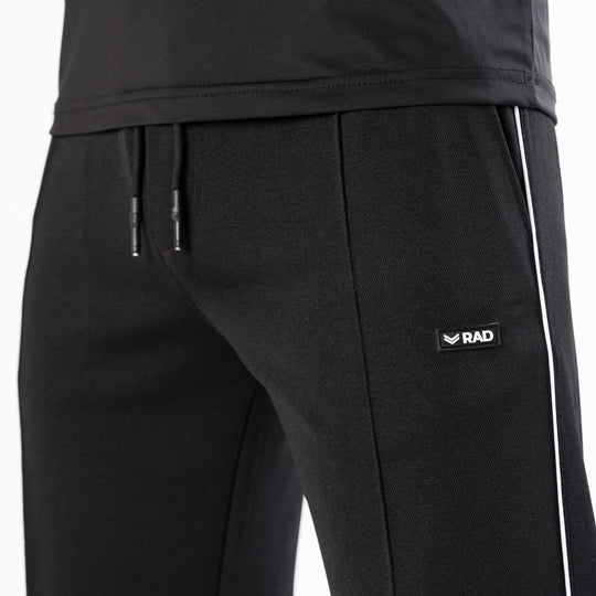 Black Front Stitch Trousers with White Piping