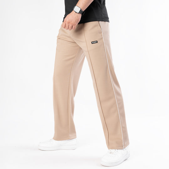 Beige Front Stitch Trousers with White Piping