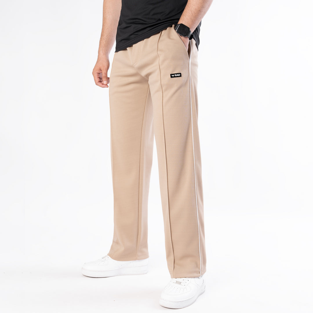 Beige Front Stitch Trousers with White Piping