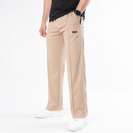 Beige Front Stitch Trousers with White Piping