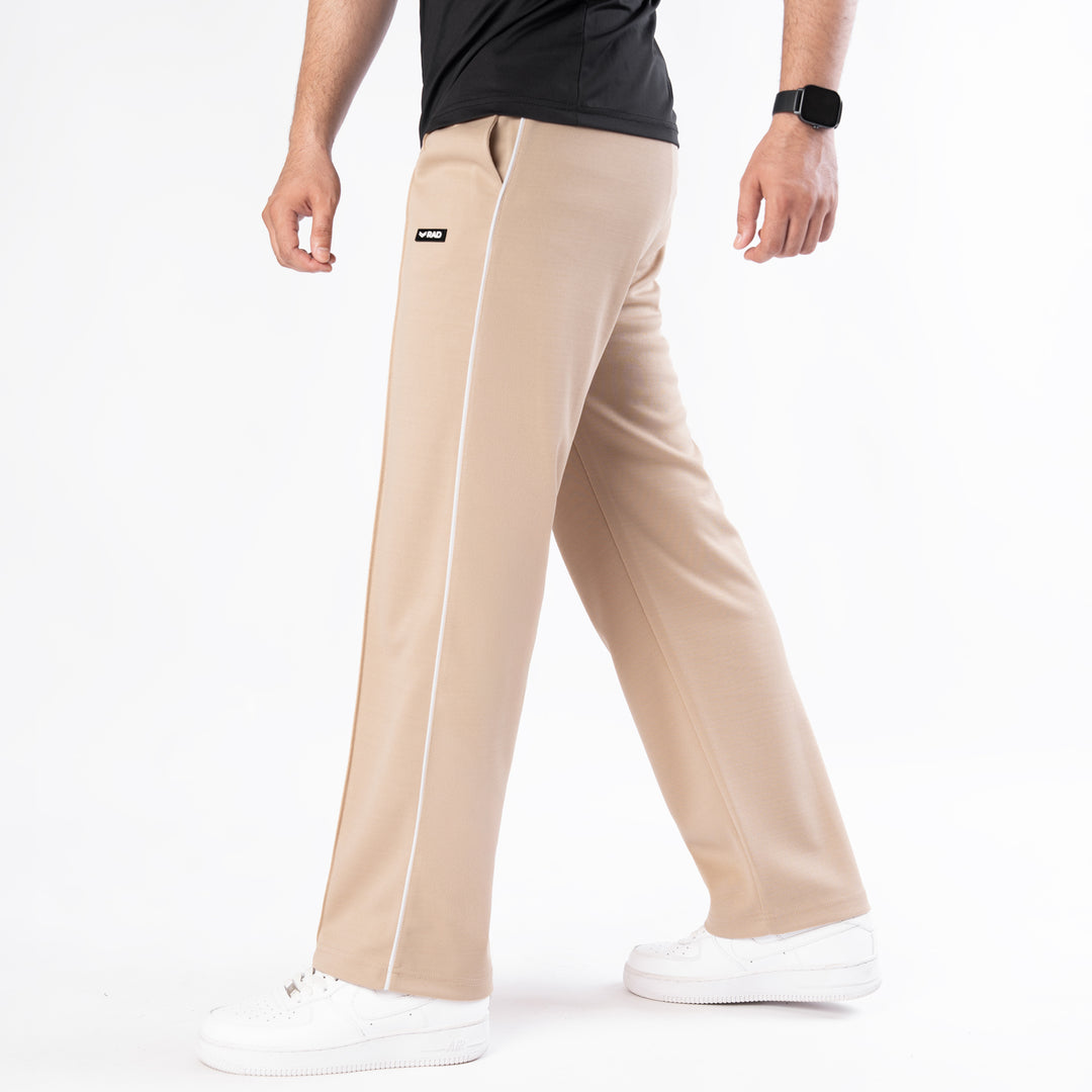 Beige Front Stitch Trousers with White Piping