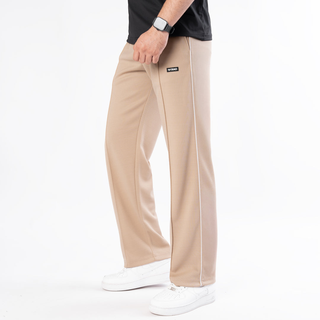 Beige Front Stitch Trousers with White Piping