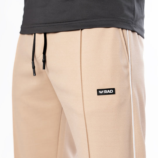 Beige Front Stitch Trousers with White Piping