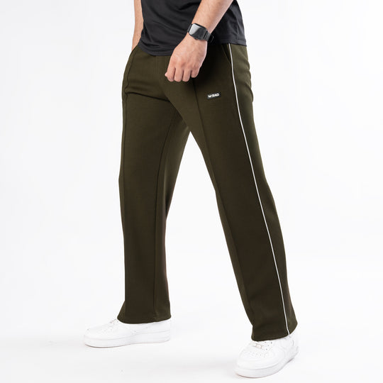 Olive Front Stitch Trousers with White Piping