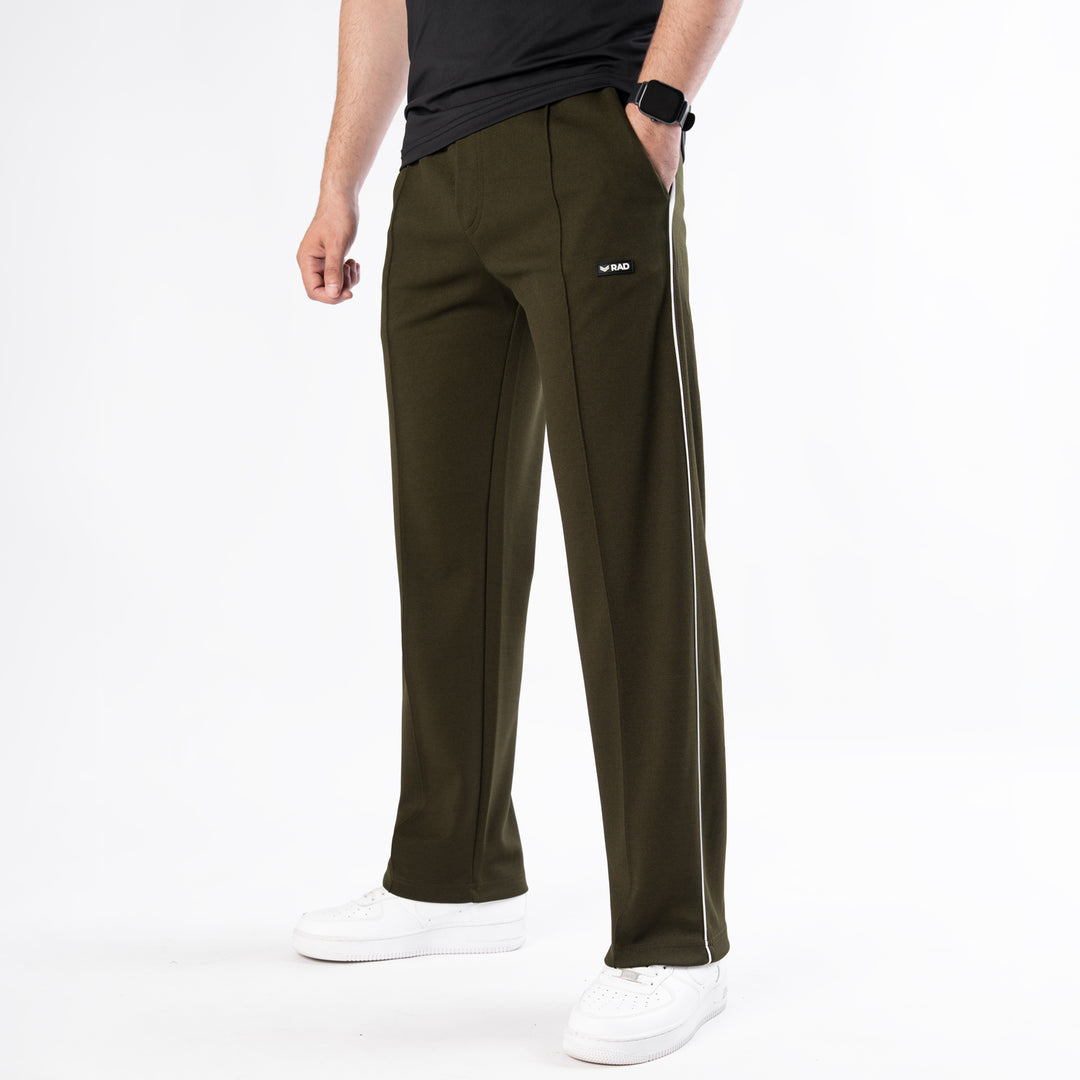 Olive Front Stitch Trousers with White Piping