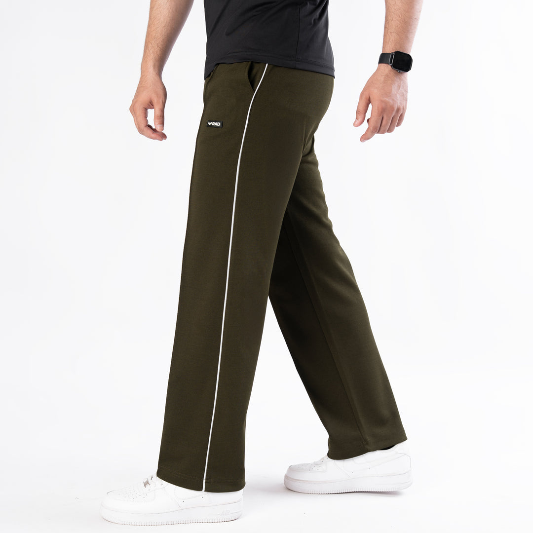 Olive Front Stitch Trousers with White Piping