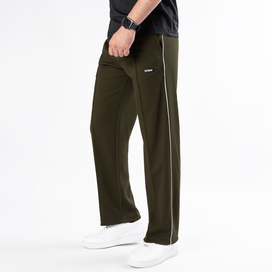 Olive Front Stitch Trousers with White Piping