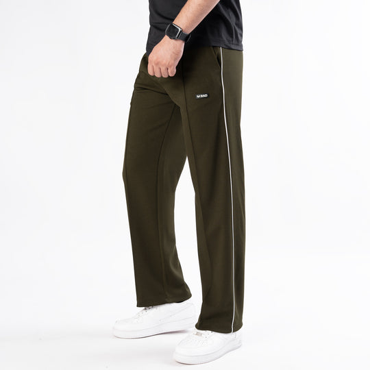 Olive Front Stitch Trousers with White Piping