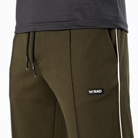 Olive Front Stitch Trousers with White Piping