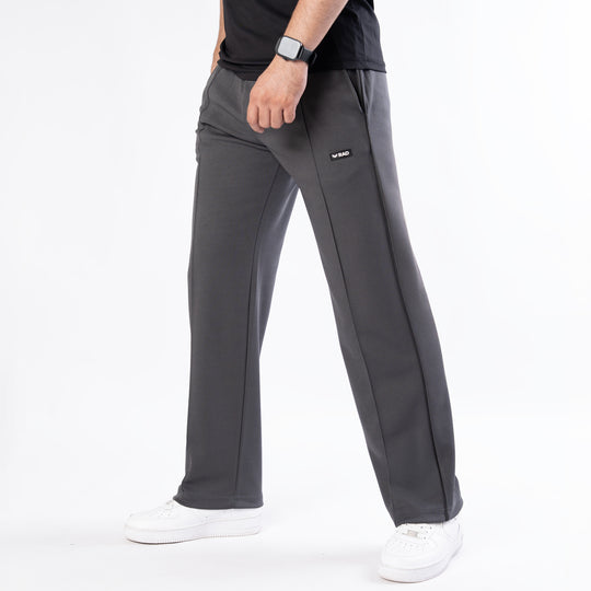 Gray Front Stitch Trousers with Black Piping