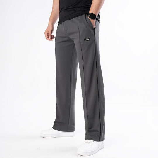 Gray Front Stitch Trousers with Black Piping