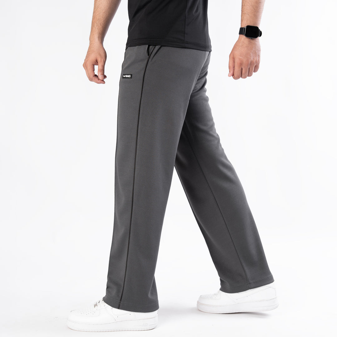 Gray Front Stitch Trousers with Black Piping