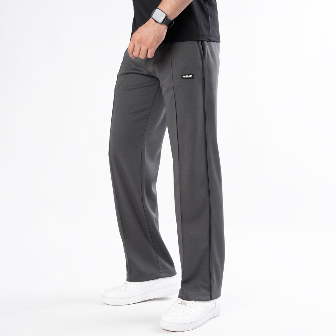 Gray Front Stitch Trousers with Black Piping