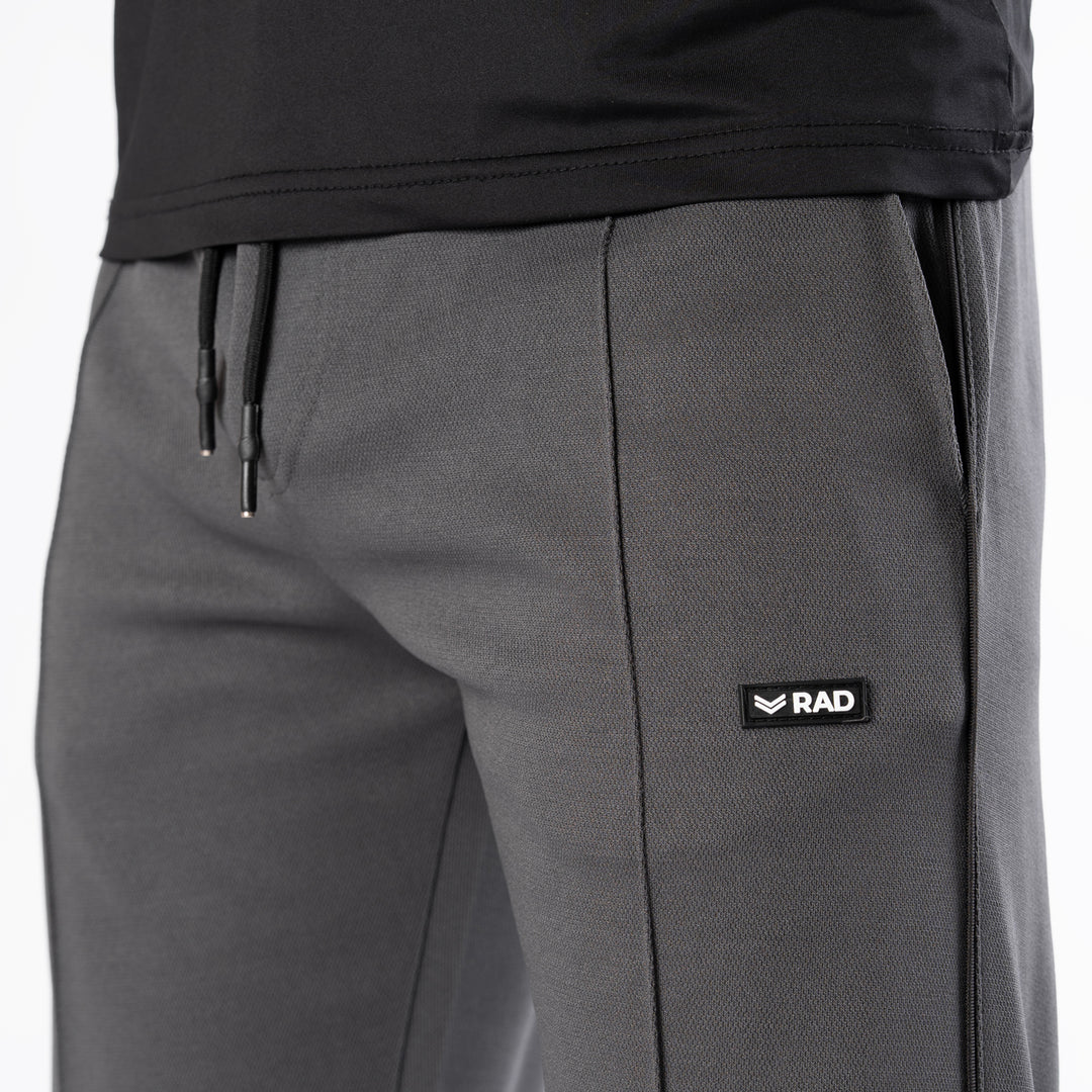 Gray Front Stitch Trousers with Black Piping