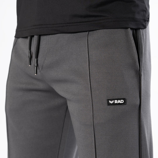 Gray Front Stitch Trousers with Black Piping